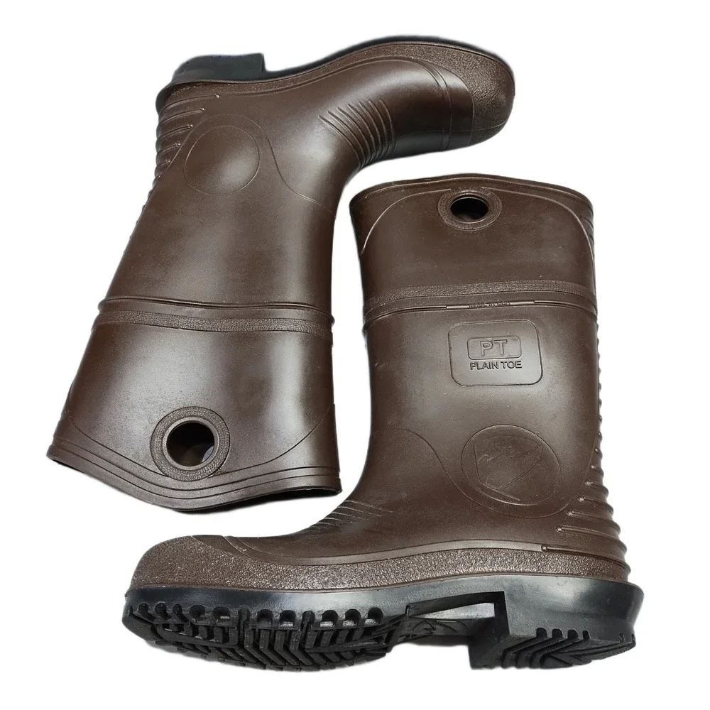 Unisex Waterproof Farm Work Boots Sz M10/W12 Brown Heavy Duty Plain Toe Pull On